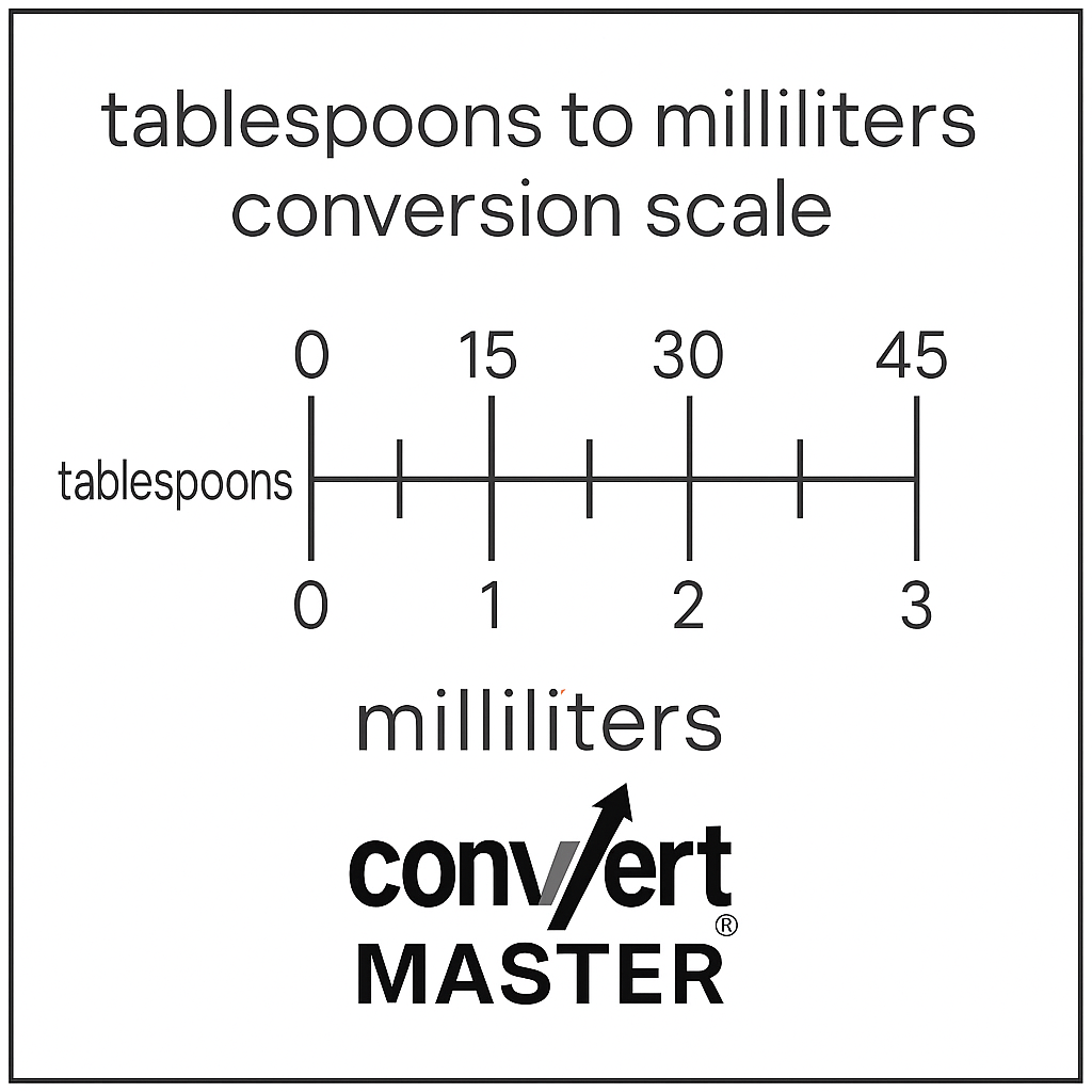 Conversion scale showing tablespoons to milliliters, such as 1 tbsp = 15 ml