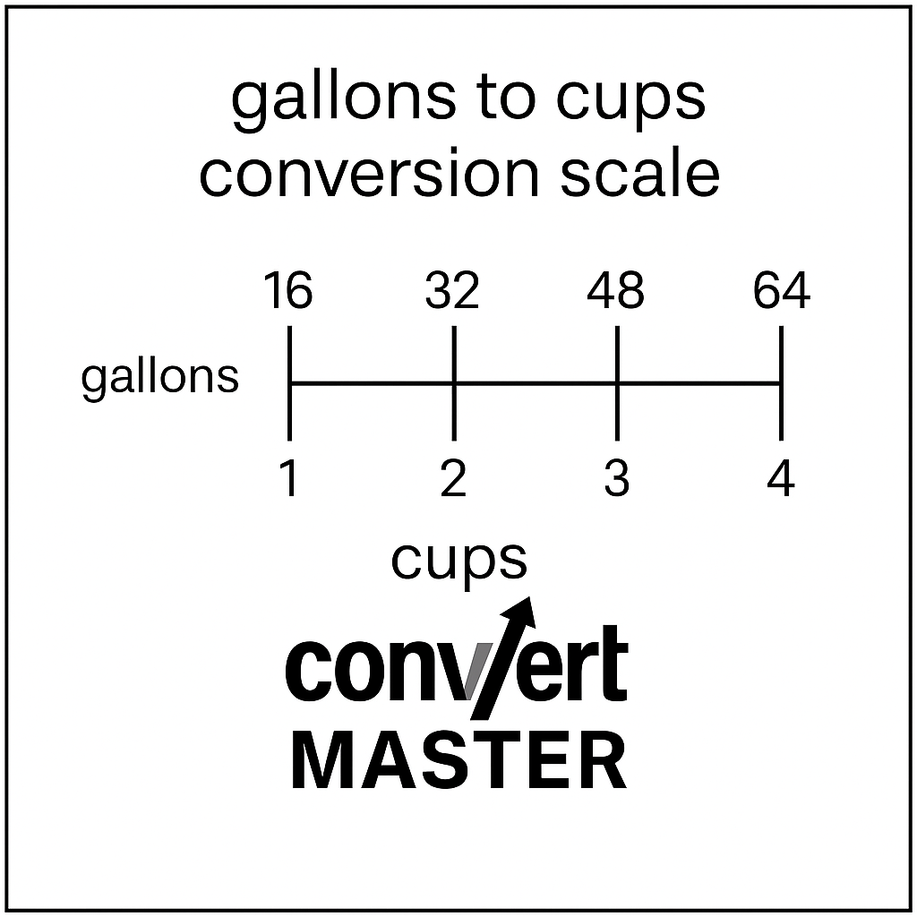 Conversion scale showing gallons to cups for measurements like 1 gallon = 16 cups