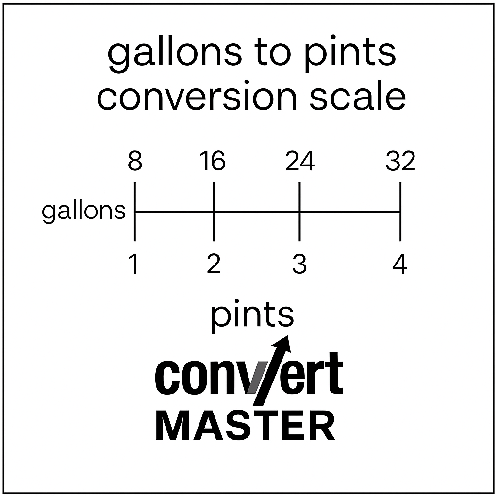 3.6 gallons to pints chart showing 1 gallon = 8 pints