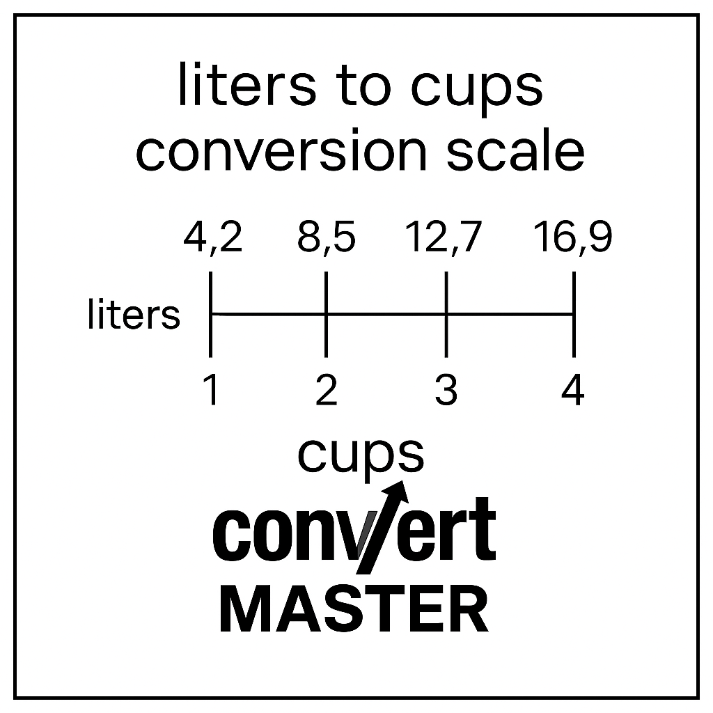 Liters to cups conversion scale from 1 to 4 liters shown in cups